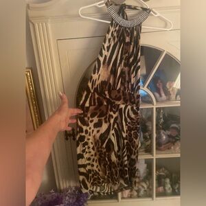 Sabora Brown Leopard Print Backless Dress